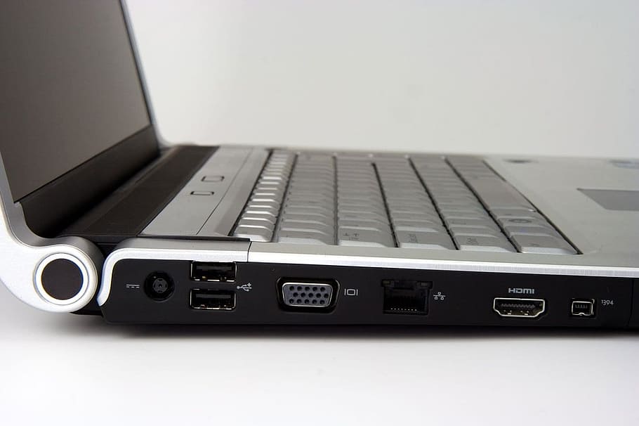 turned-off black laptop computer, usb, hdmi, vga, 1394, lan HD wallpaper