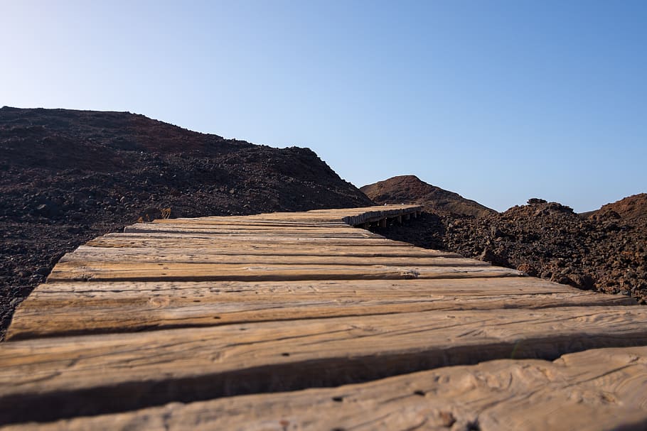 path, walk, trail, sky, clear sky, mountain, nature, wood - material HD wallpaper