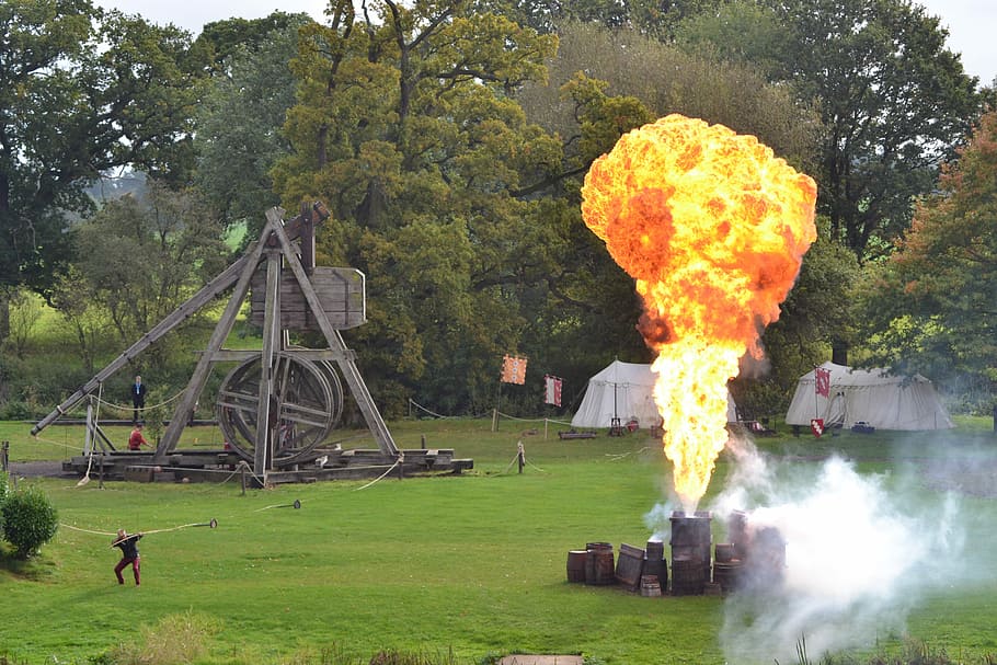 Explosion, Battle, Weapon, Smoke, historical, grass, tree, day HD wallpaper