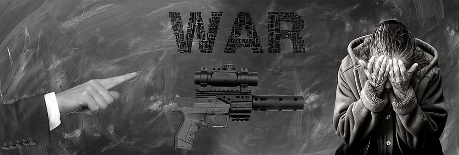 person covering face with war text overlay, note, weapon, death HD wallpaper