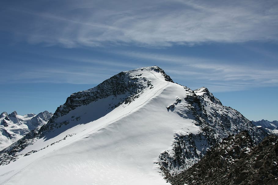 snow, mountain, alps, mountains, switzerland, blue sky, lone peak HD wallpaper