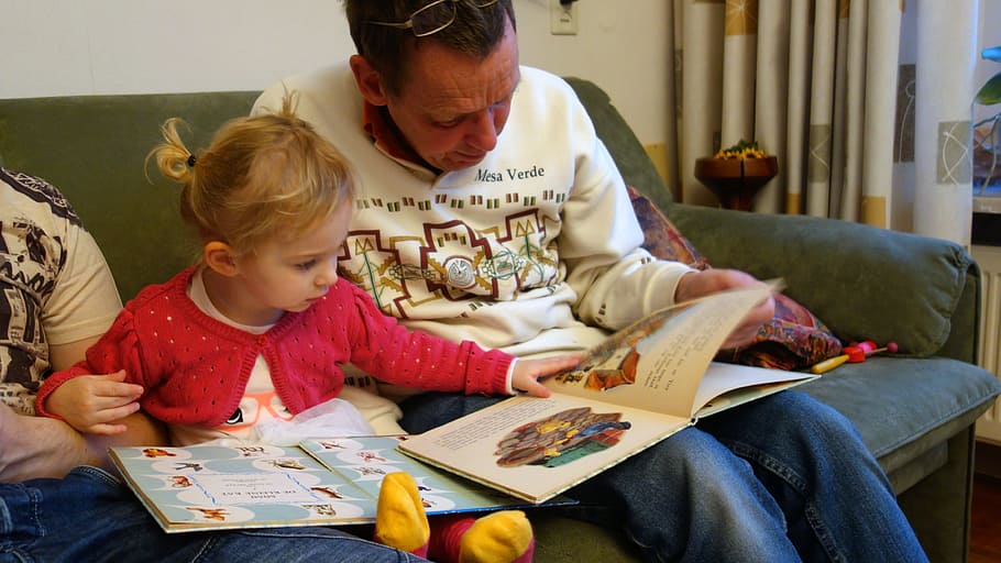man and child reading books, for reading, language development HD wallpaper