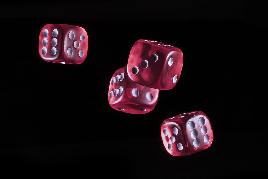 four red dice, cube, gambling, play, light, glass cube, win, pay, HD wallpaper