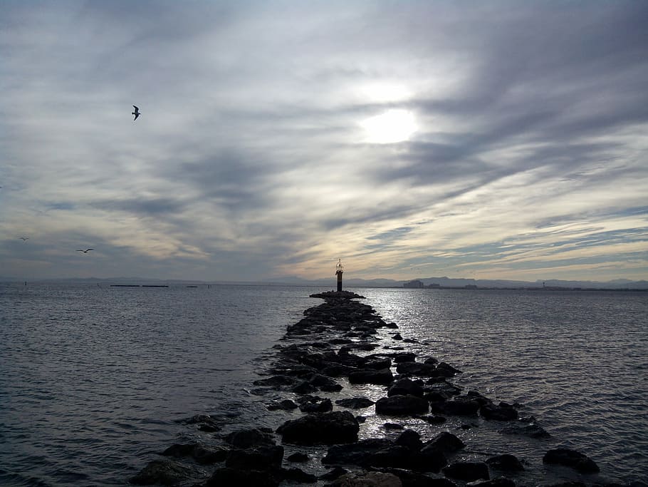 Sea, Clouds, Port, Cloudy, Ensenada, sky, ocean, costa, flying HD wallpaper