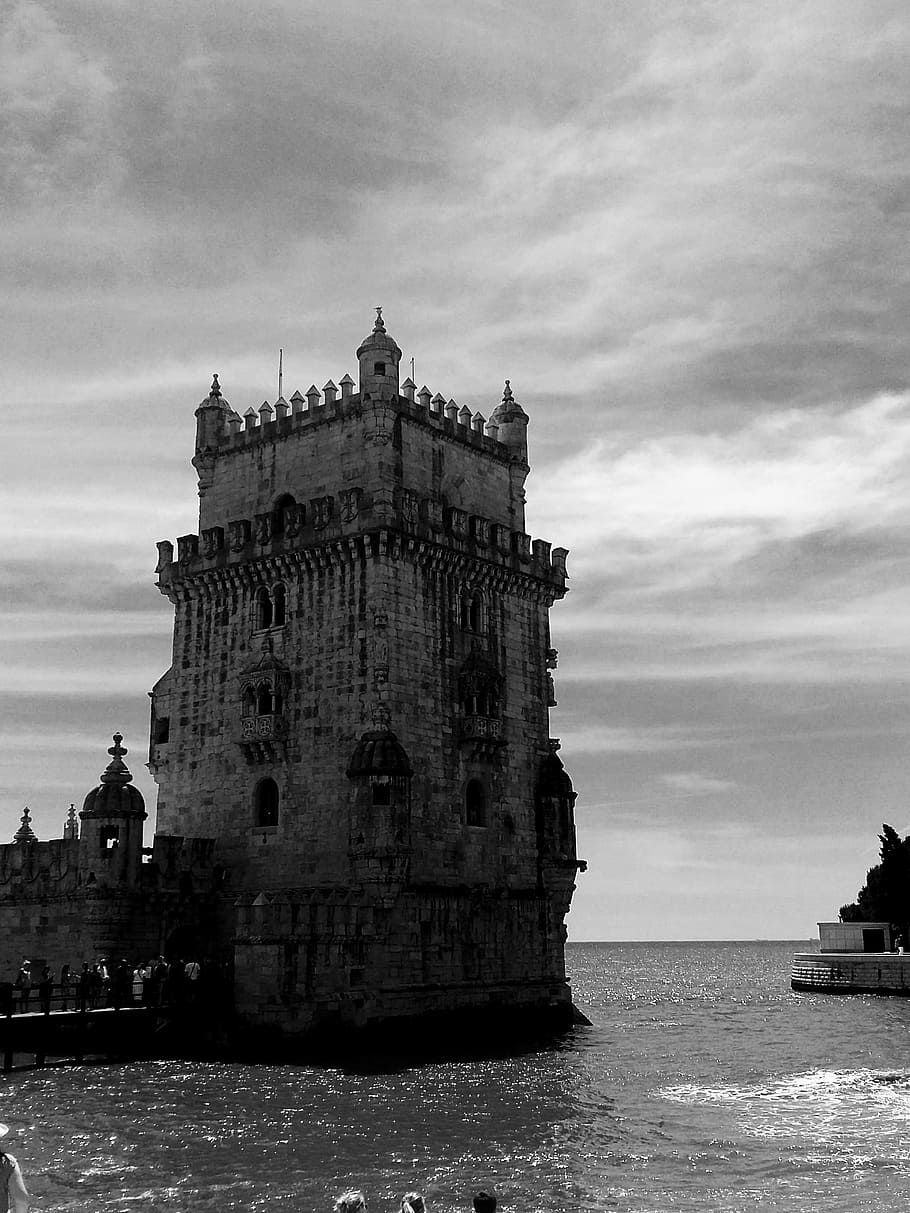 lisbon, torre, sea, sky, water, cloud - sky, built structure HD wallpaper