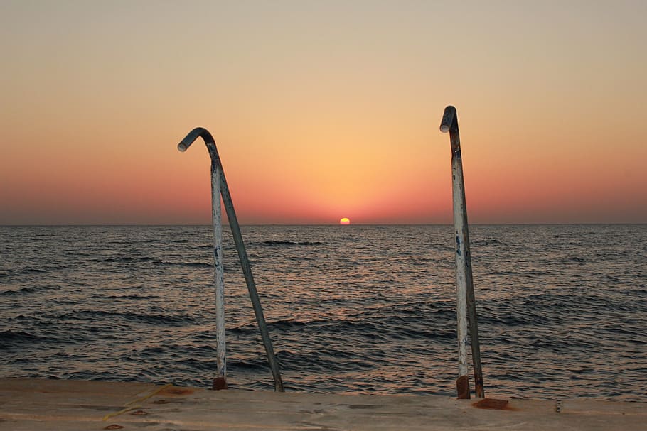 sunrise, morgenrot, sea, sunset, sky, water, horizon over water HD wallpaper