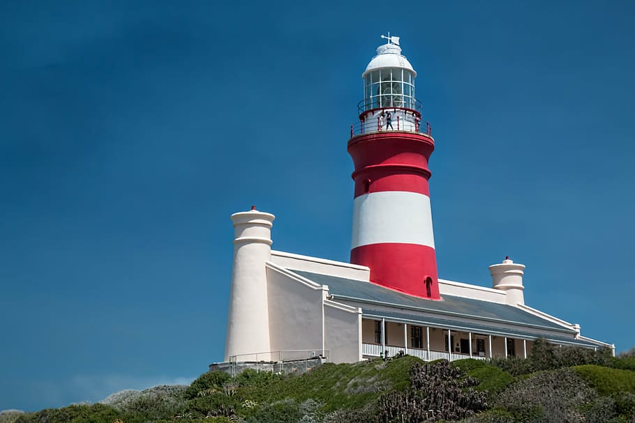 white and red lighthouse landscape photography, coast, warning HD wallpaper