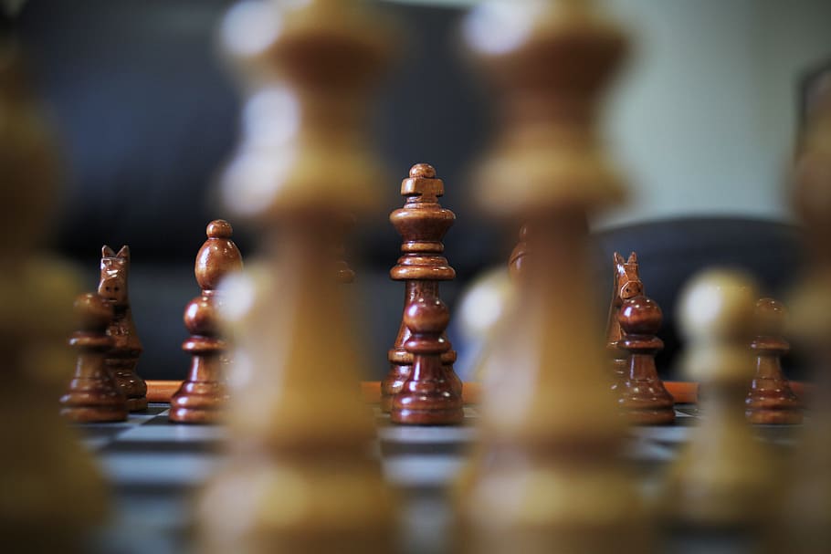 selective focus photo of chess pieces on board, game, king HD wallpaper