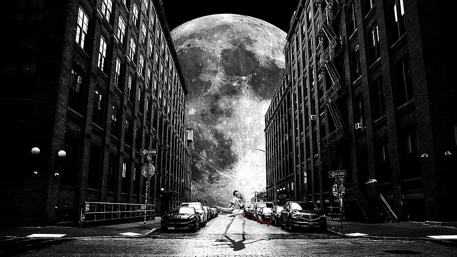 moon, homes, multifamily, sky, backstreet, bricks, facades HD wallpaper
