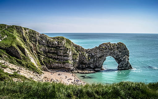 island surrounded by body of water, durdle door, cliffs, dorset HD wallpaper