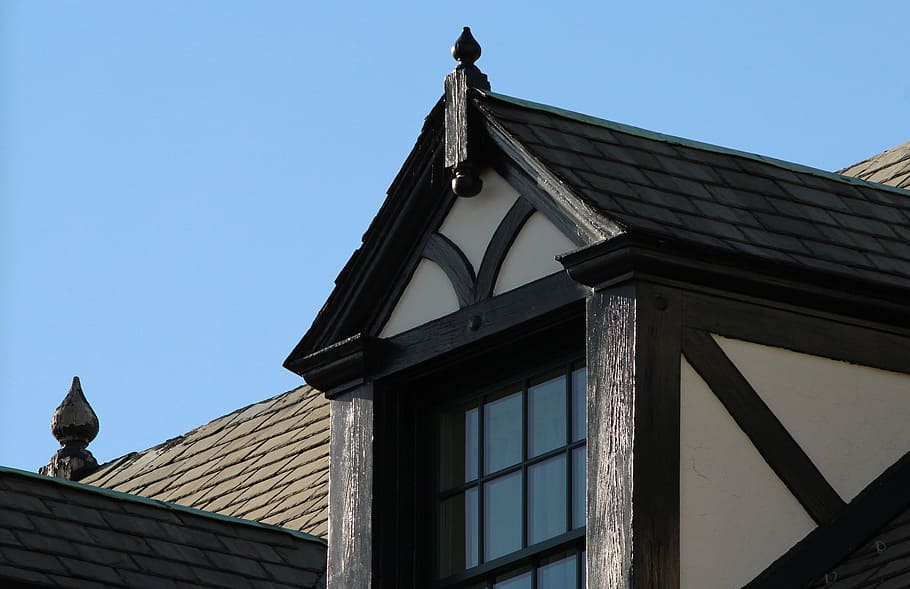 Dormer Window, Sloping, Roof, Gable, sloping roof, slate, tudor style, HD wallpaper
