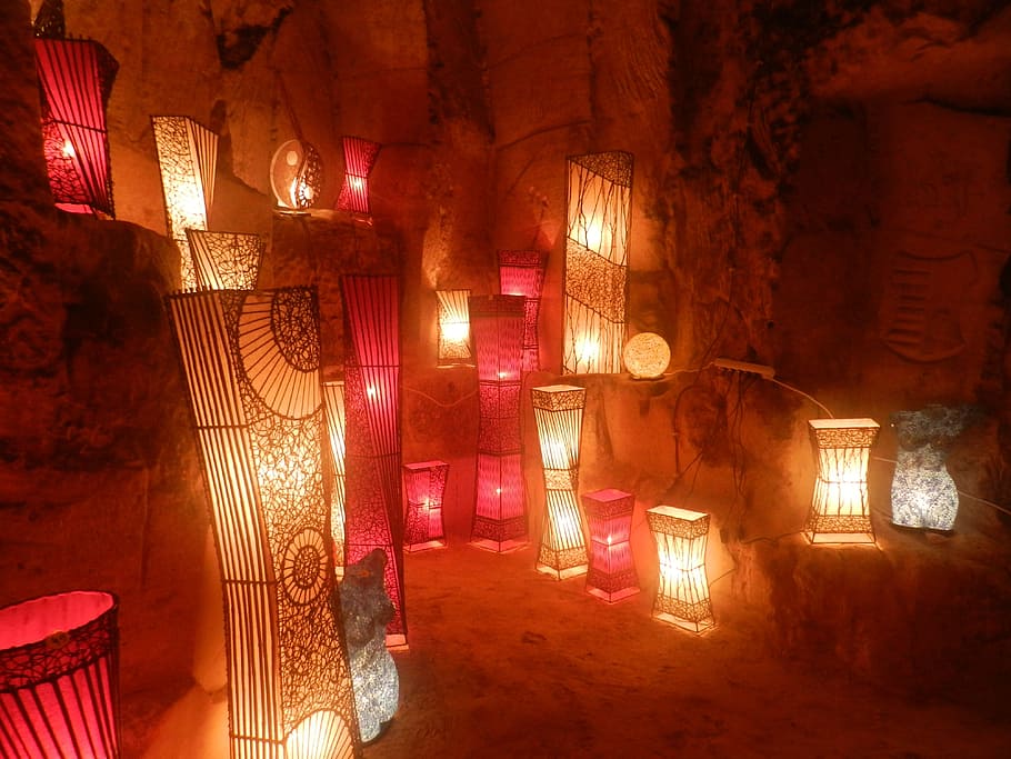 cave, valkenburg, caves, underground, light, illuminated, indoors HD wallpaper