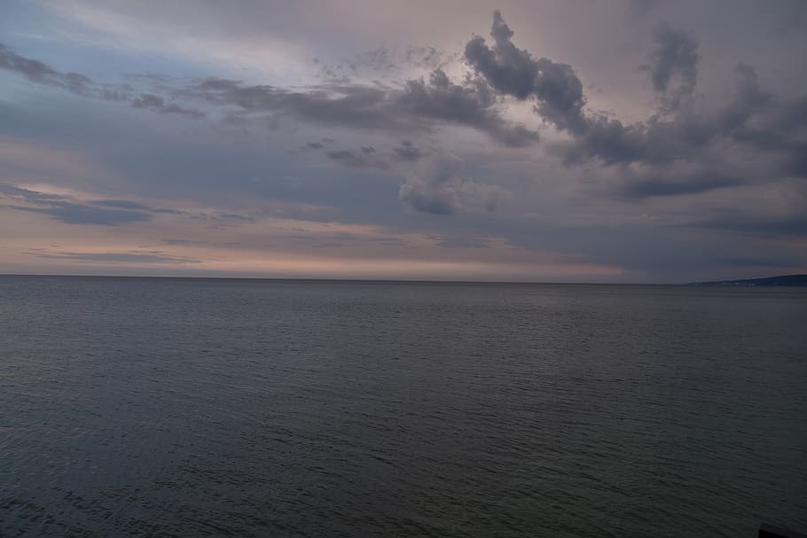 sea, evening, clouds, cloud - sky, water, beauty in nature HD wallpaper