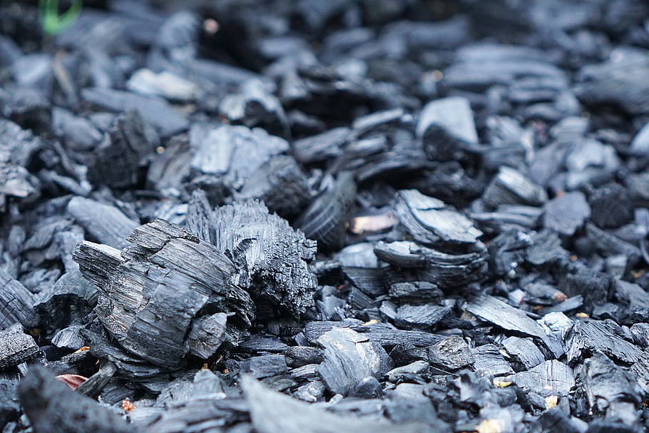 pile of charcoal, fire, briquettes, old fire, bonfire, full frame, HD wallpaper