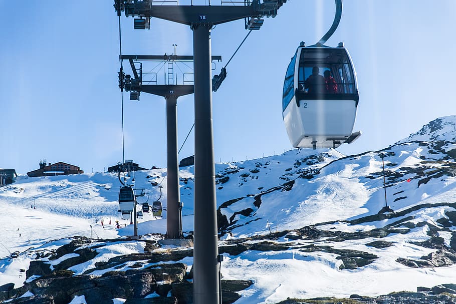 cold, snow, landscape, sky, cable car, zing, frost, frozen, ice HD wallpaper