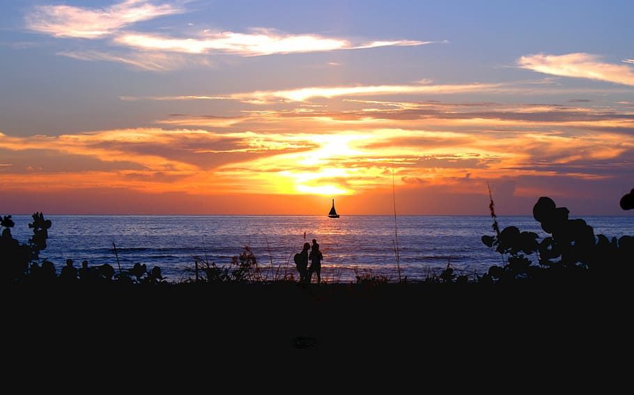 beach, sunset, ocean, sea, water, sky, nature, sunset beach HD wallpaper