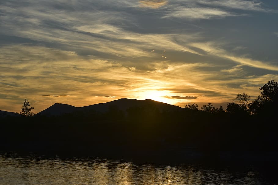 sunset, water, river, mirror, landscape, cloud, nature, travel HD wallpaper