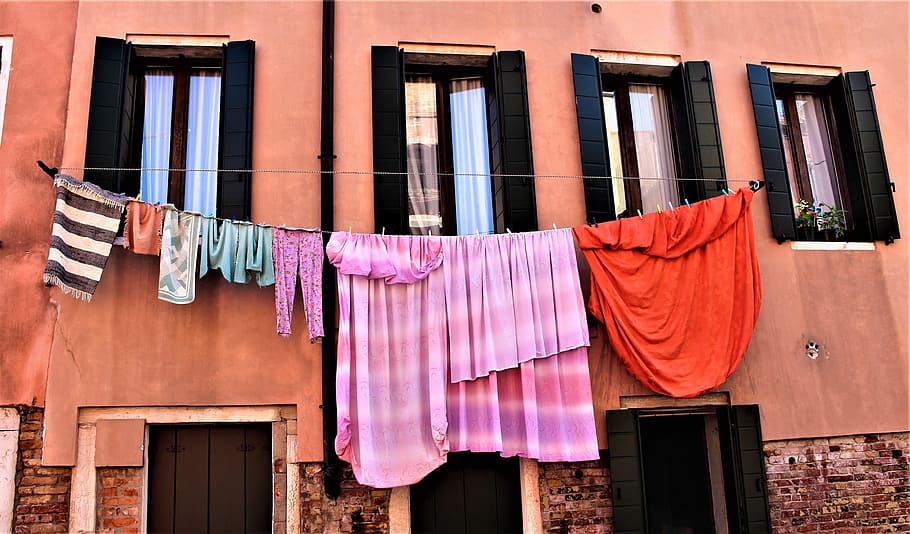 washing, window, clothesline, venice, italy, wall, building HD wallpaper