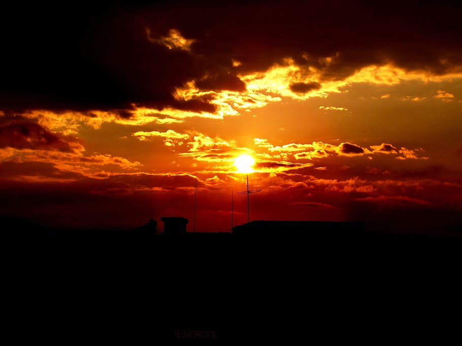 sunrise, golden, clouds, dark, antennas, sunset, sky, cloud - sky HD wallpaper