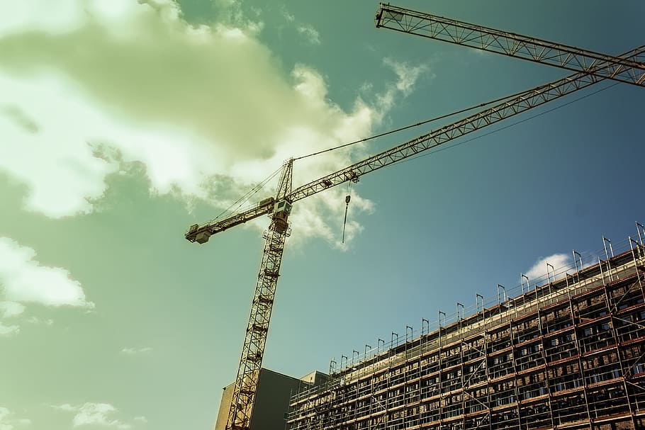 crane, baukran, load crane, build, site, load lifting cranes HD wallpaper