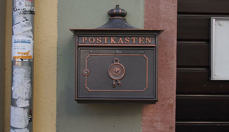 mailbox, post, letters, throw in, copper color, old, metal HD wallpaper