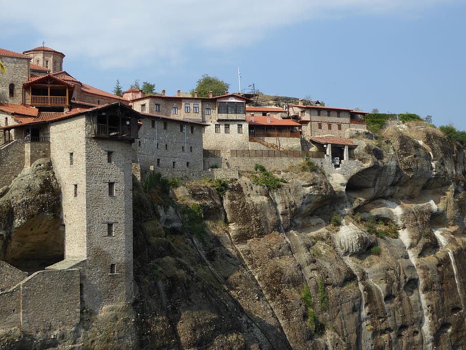 monastery, large monastery, meteora, greece, built structure HD wallpaper