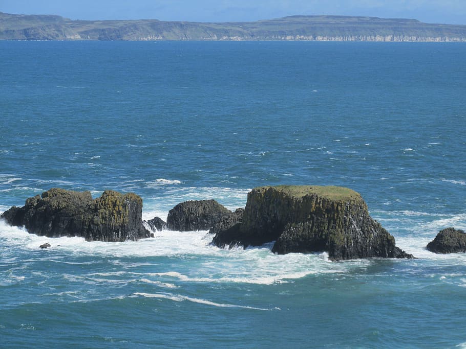 rocks, sea, ocean, sky, blue, coastline, seascape, outdoor HD wallpaper