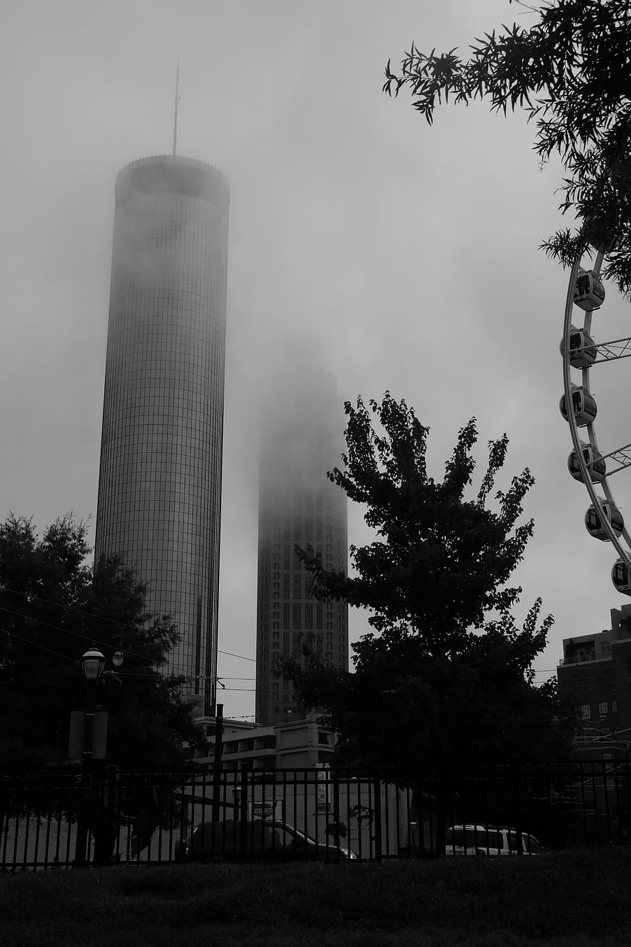 atlanta, fog, mist, architecture, buildings, city, cityscape, HD wallpaper