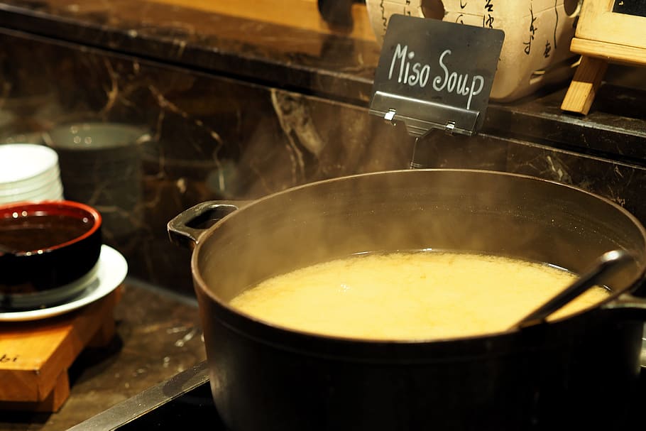 white soup in black stock pot, soup pot, mika so soup, japan food, HD wallpaper