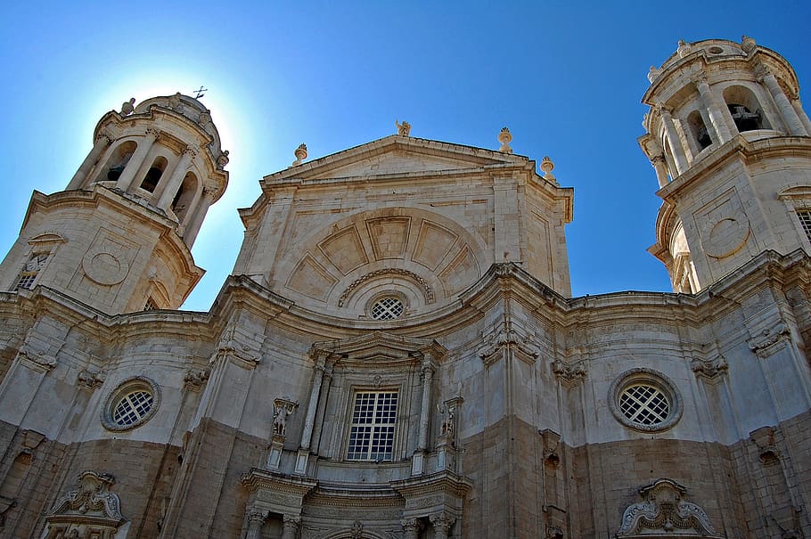 andalusia, cathedral, cadiz, architecture, low angle view, building exterior, HD wallpaper