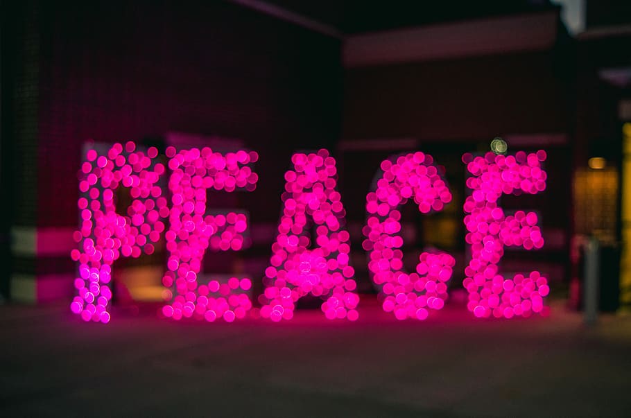 Peace neon signage, pink Peace bokeh photography, lights, night HD wallpaper
