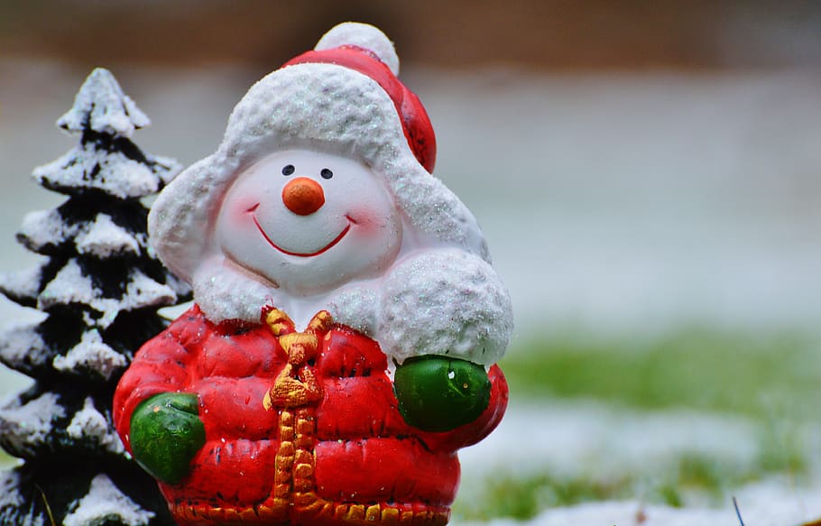 selective focus photography of snowman wears red hoodie jacket figurine, HD wallpaper
