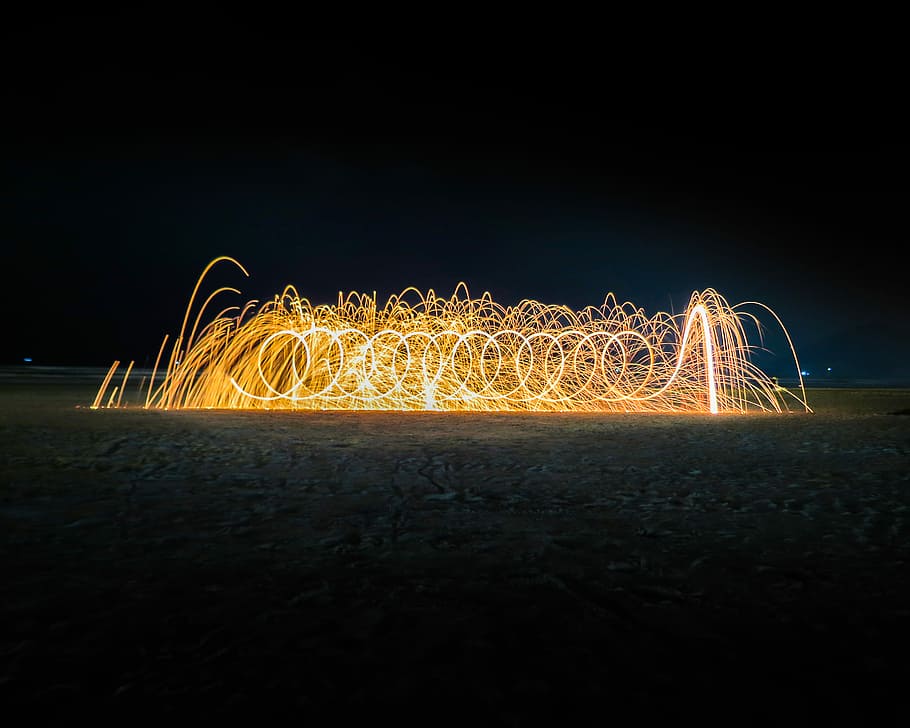 timelapse photography of fire dancers, time lapse photography of lights HD wallpaper