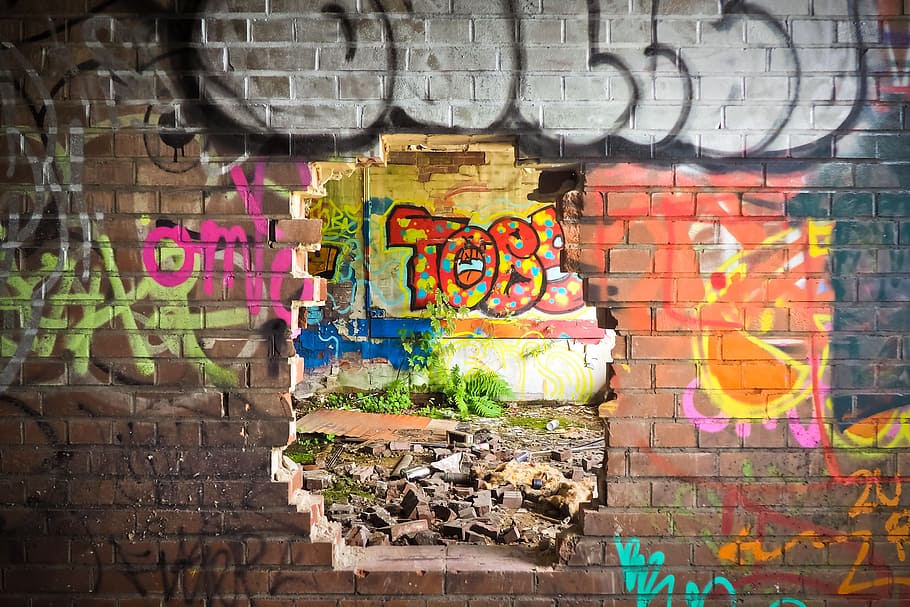 walls with graffiti, lost places, rooms, leave, pforphoto, old, HD wallpaper