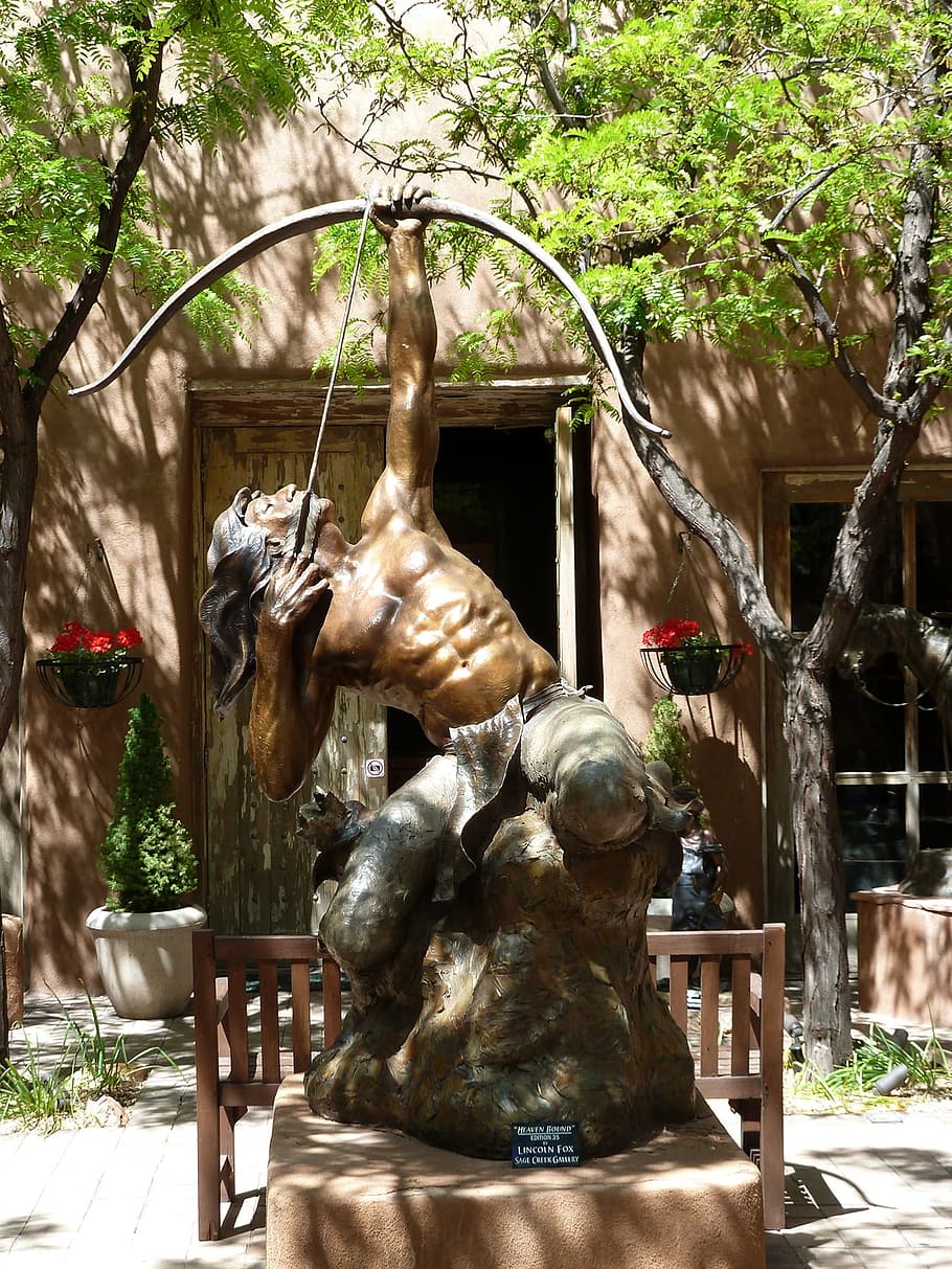Native, Indian, Indian, Statue, Bow, Arrow, metal, art, sculpture HD wallpaper