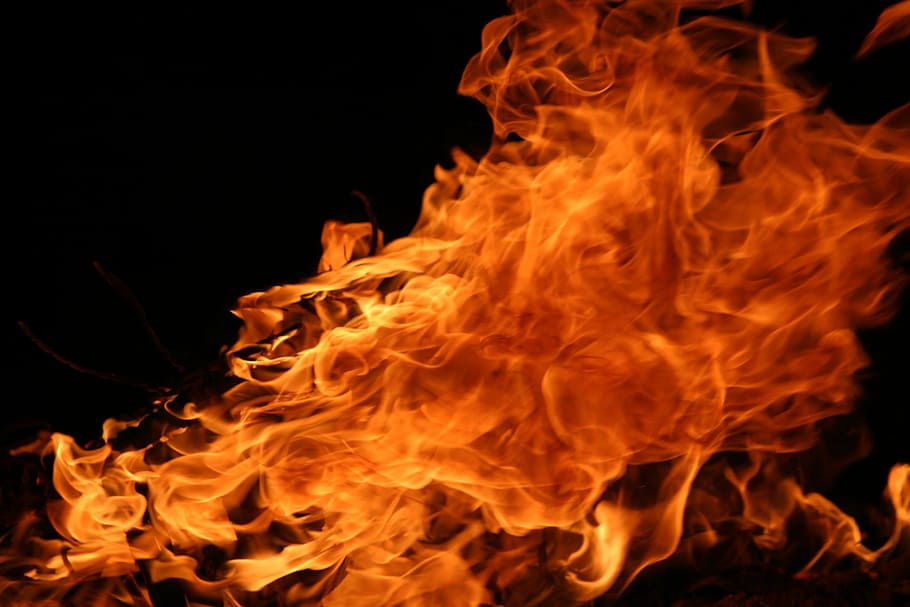 red flame illustration, fire, burn, heat, flaming, dark, night HD wallpaper