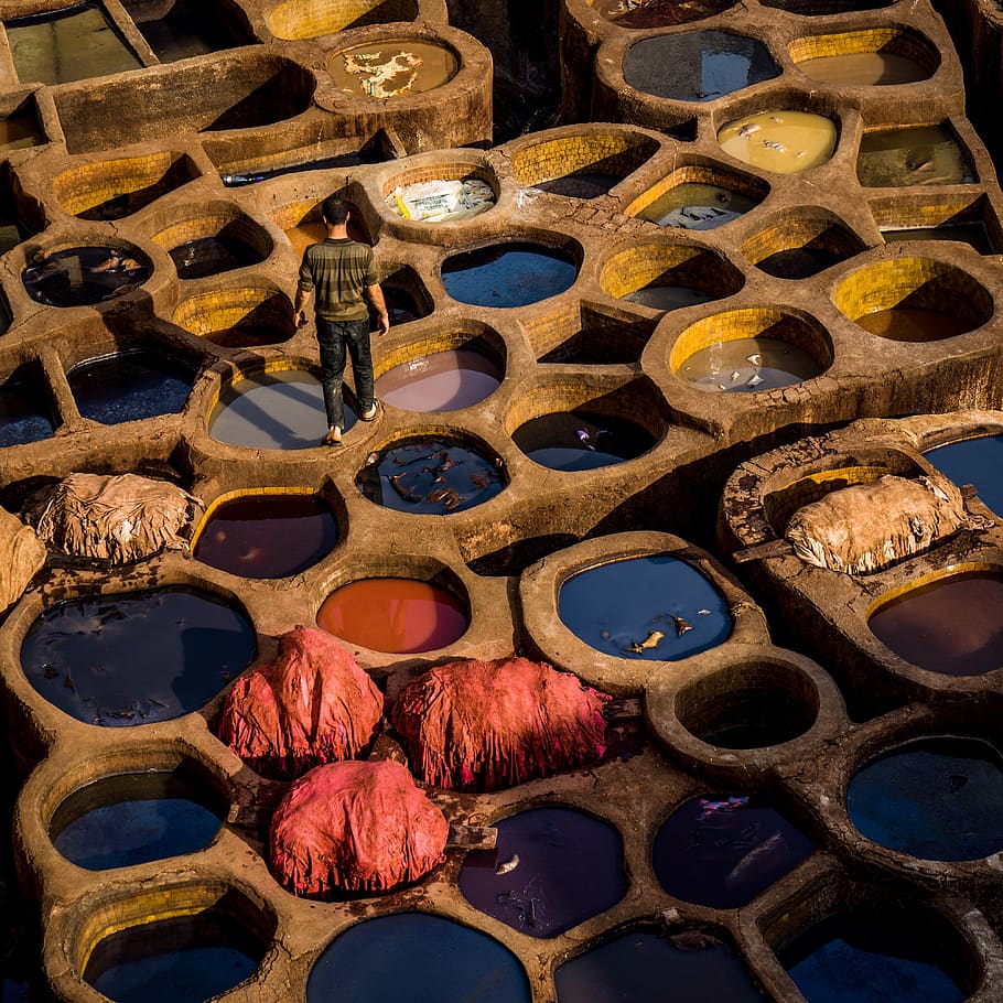 fez, morocco tanner, basin, no people, indoors, circle, geometric shape HD wallpaper