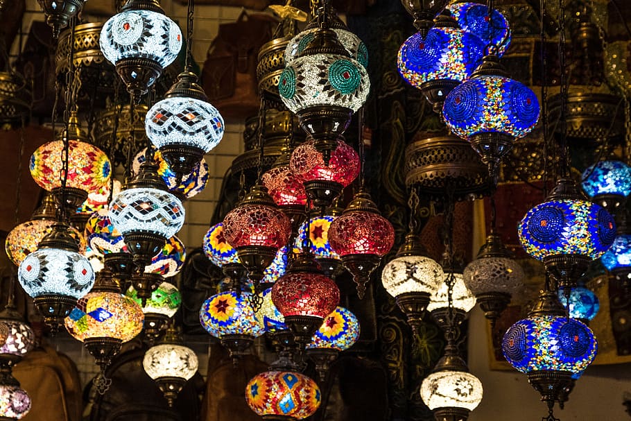 Lamps, Morocco, Moroccan, Lights, Colors, colorful, itinerant, HD wallpaper