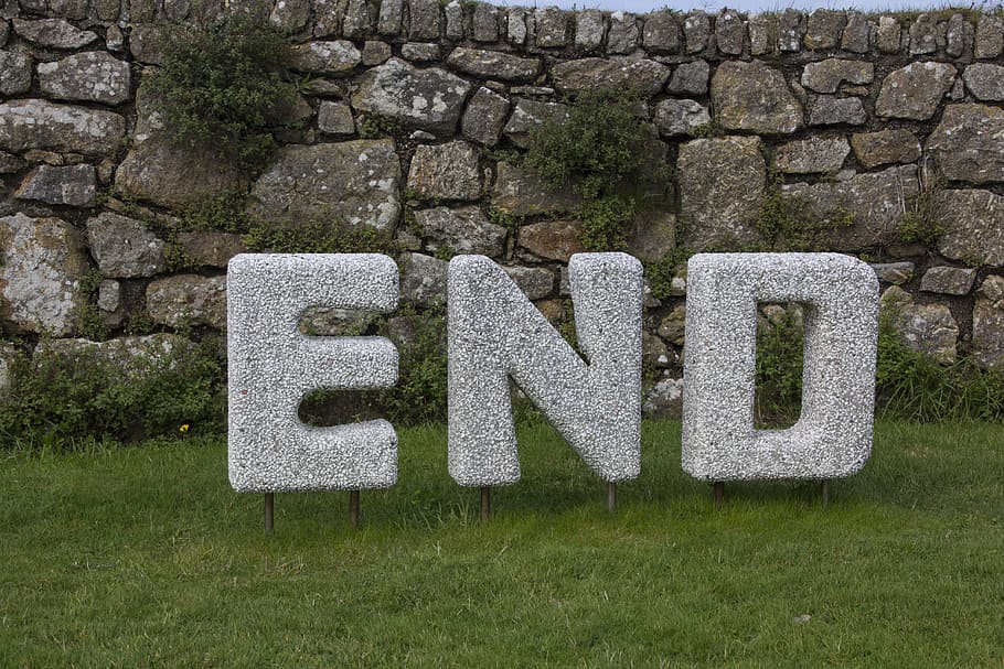 stone, end, grey, wall, note, information, text, grass, no people HD wallpaper