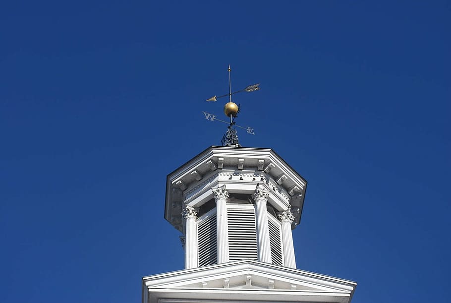 sky, arrow, wind vane, direction, blue sky, white house, north HD wallpaper