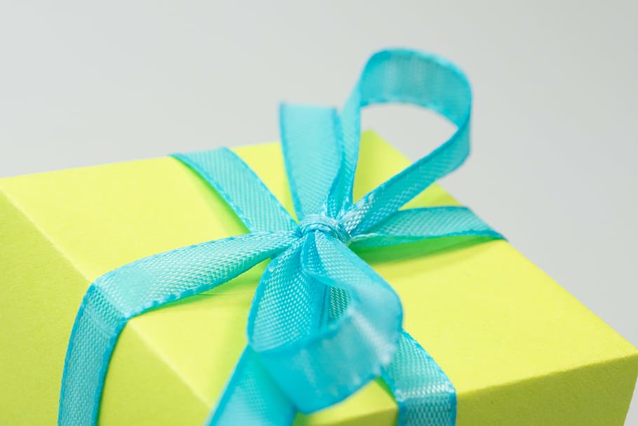 blue ribbon box, made, gift, package, loop, packet loop, christmas HD wallpaper