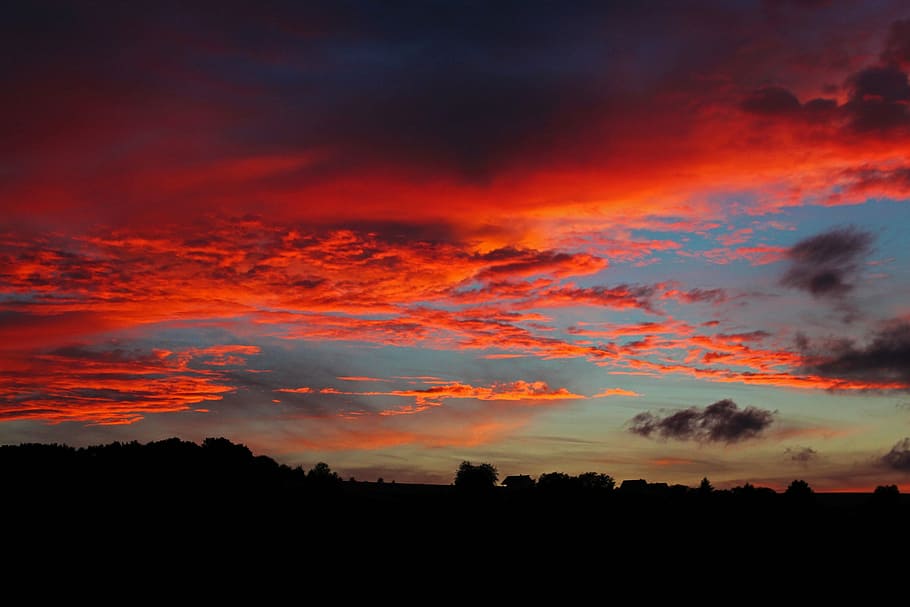 sunset over horizon, clouds, afterglow, abendstimmung, at dusk HD wallpaper