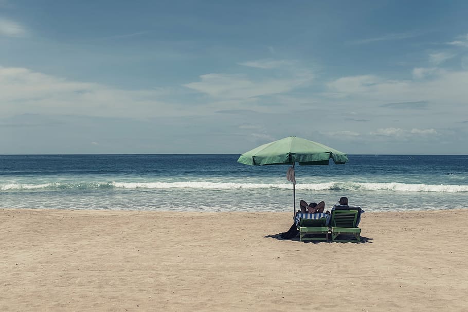 two people resting by the beach, person, sitting, lounger, shed HD wallpaper