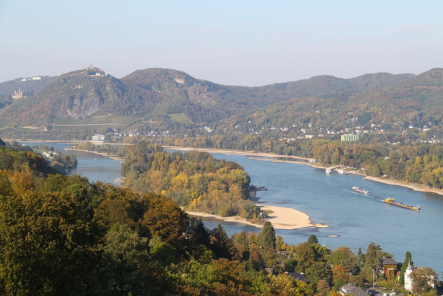 Rolandseck, Germany, Clouds, River, sky, water, mountains, island HD wallpaper