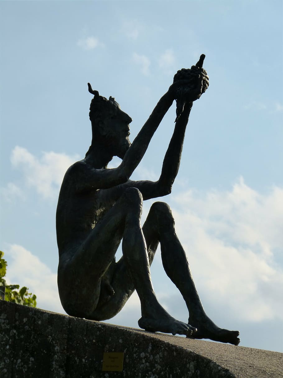 sculpture, bronze, statue, wine, god of wine, exhibition, sky HD wallpaper