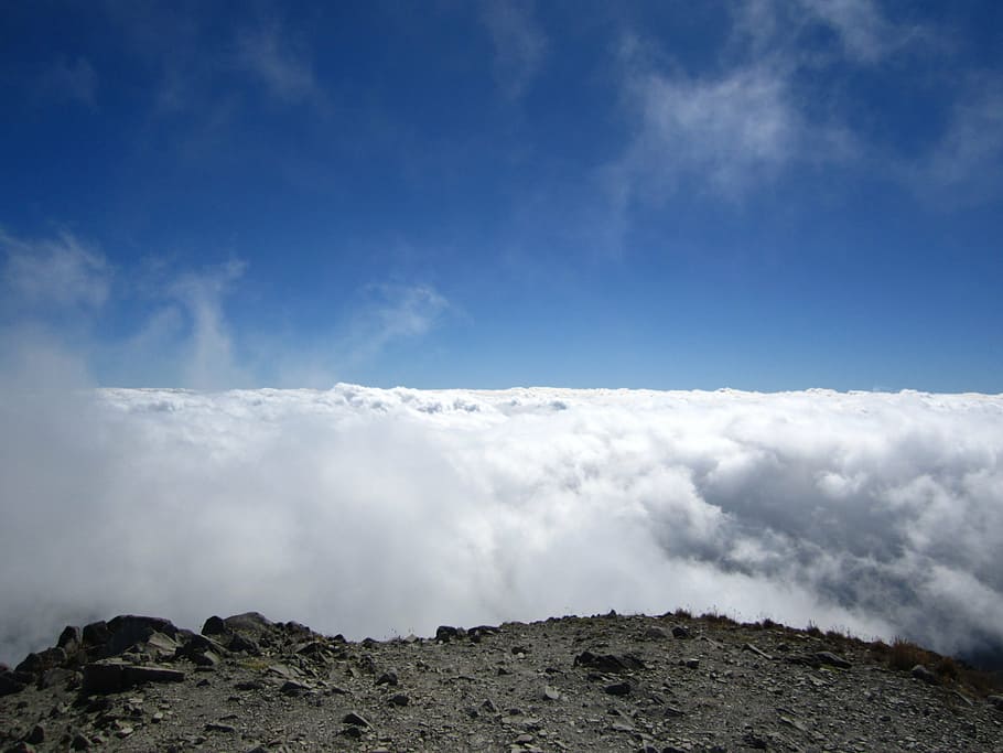 clouds, sky, blue, space, mountain, nature, landscape, air HD wallpaper
