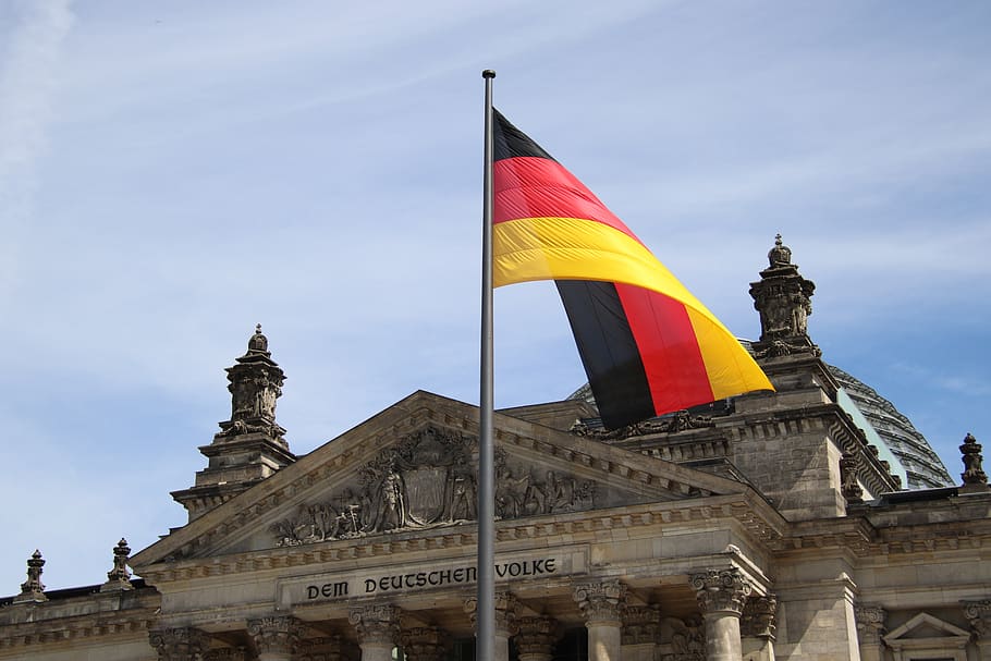 germany, berlin, reichstag, flag, german flag, cloud, black, HD wallpaper