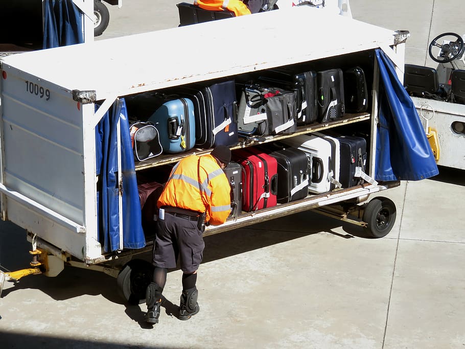 man standing beside file of luggage bag, baggage, travel, trip, HD wallpaper