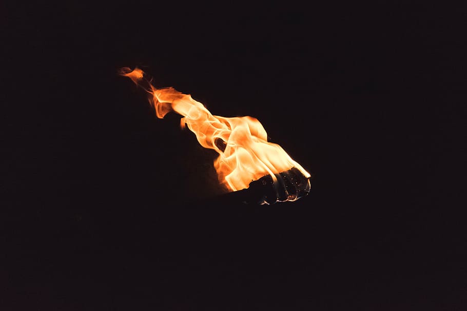 burning, dark, fire, flame, heat, hot, light, torch, fire - natural phenomenon, HD wallpaper
