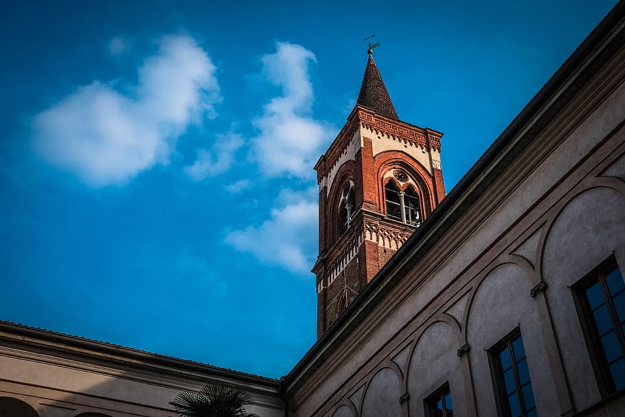 architecture, building, blue, sky, clouds, cathedral, catholic HD wallpaper